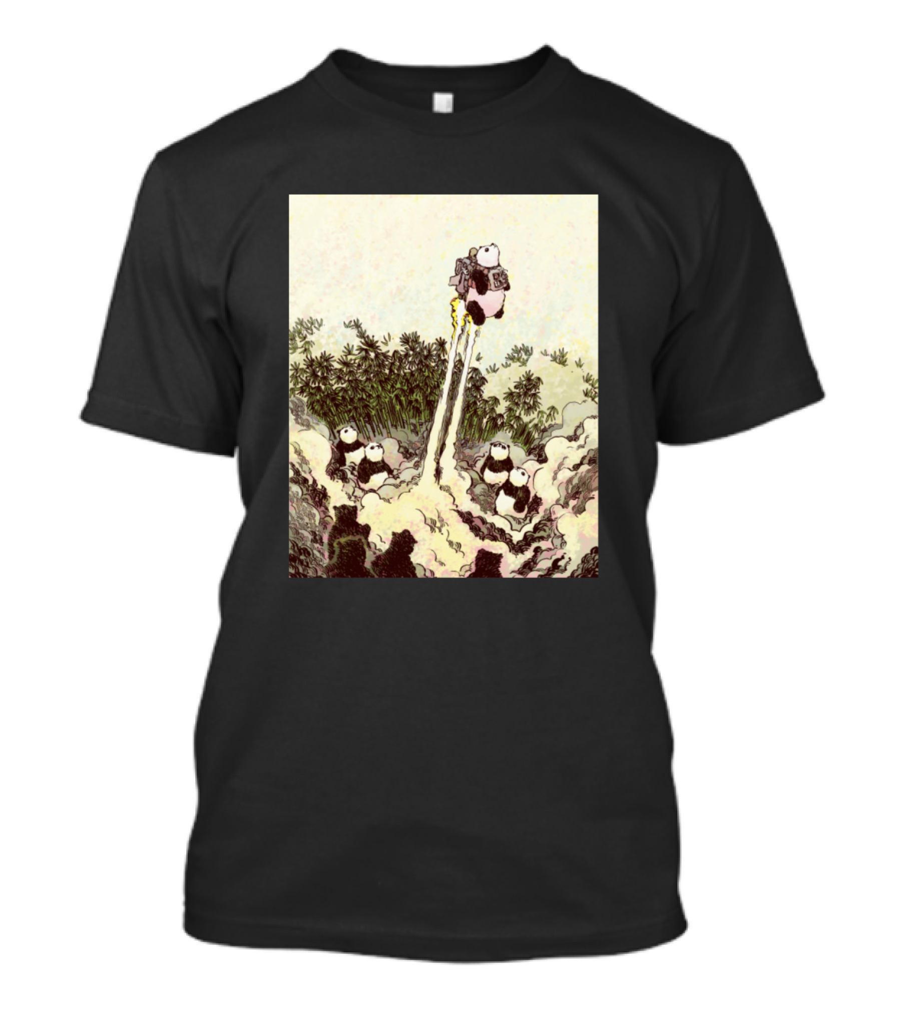 Panda Innovation Department Rocket Launching Pandas In Forest Scene T-Shirt