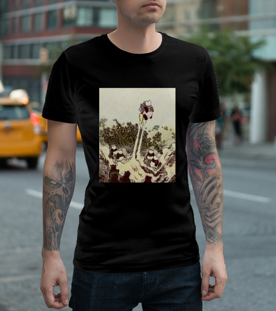 Panda Innovation Department Rocket Launching Pandas In Forest Scene T-Shirt