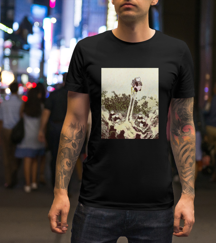 Panda Innovation Department Rocket Launching Pandas In Forest Scene T-Shirt