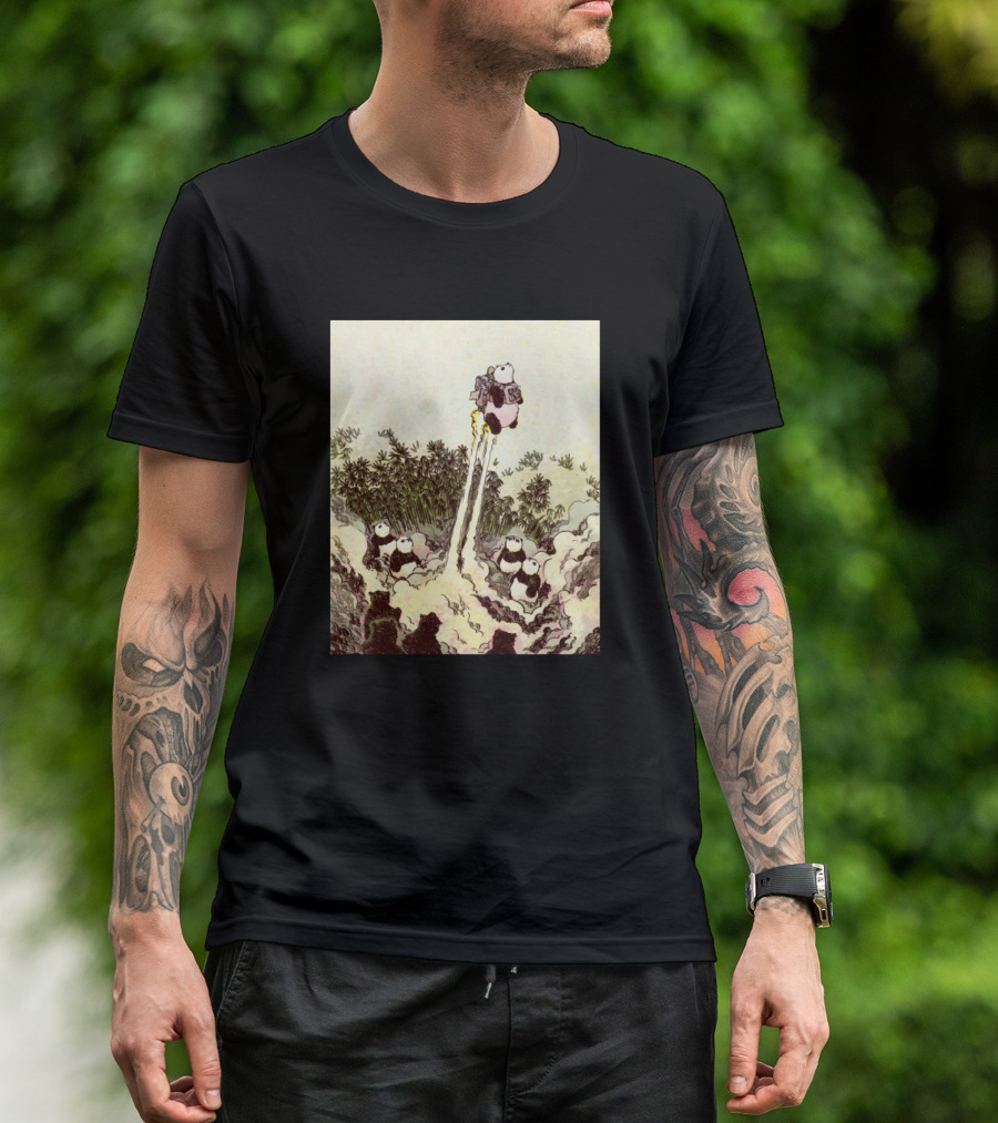 Panda Innovation Department Rocket Launching Pandas In Forest Scene T-Shirt