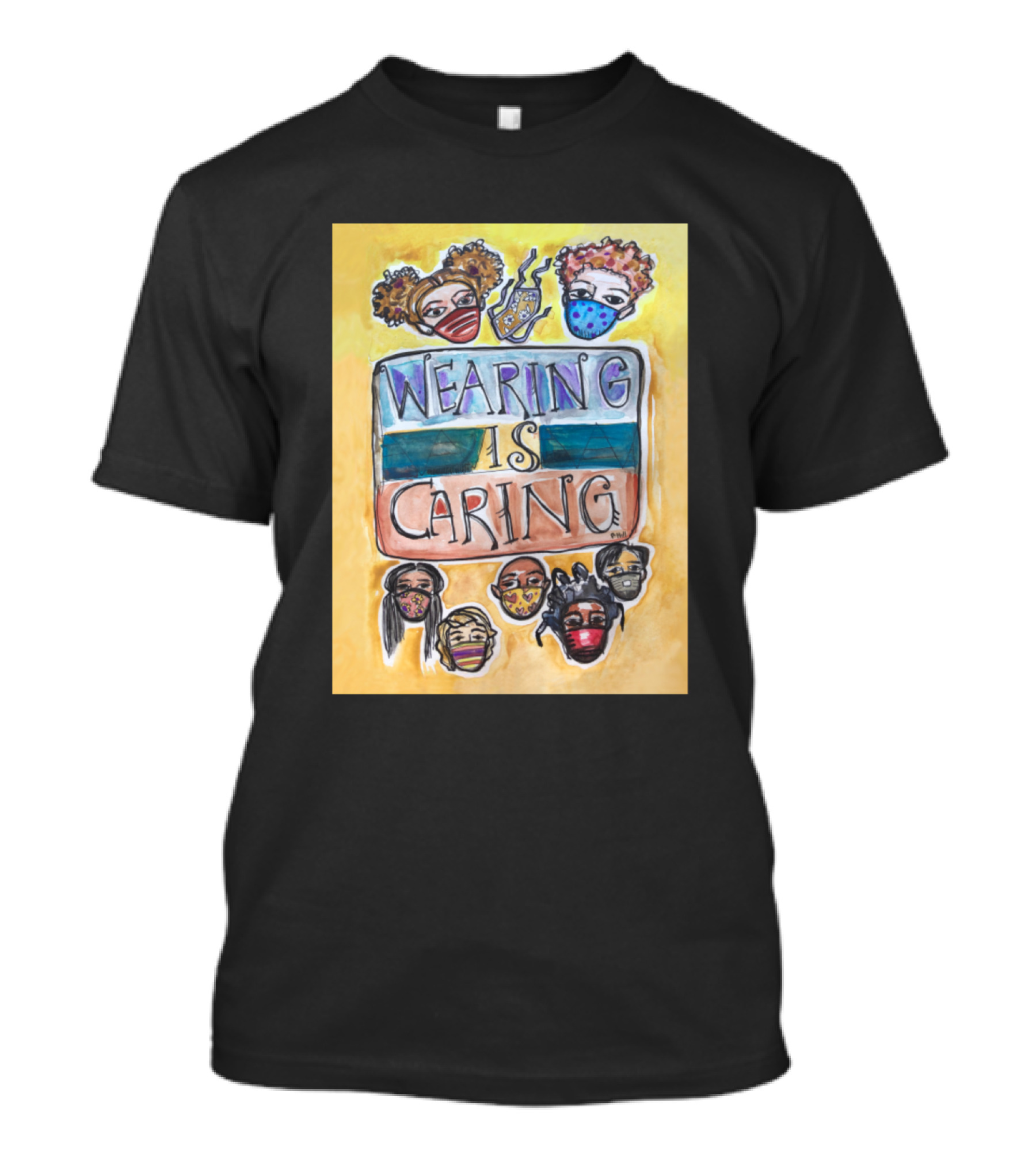 Wearing Is Caring Colorful Masked Faces T-Shirt