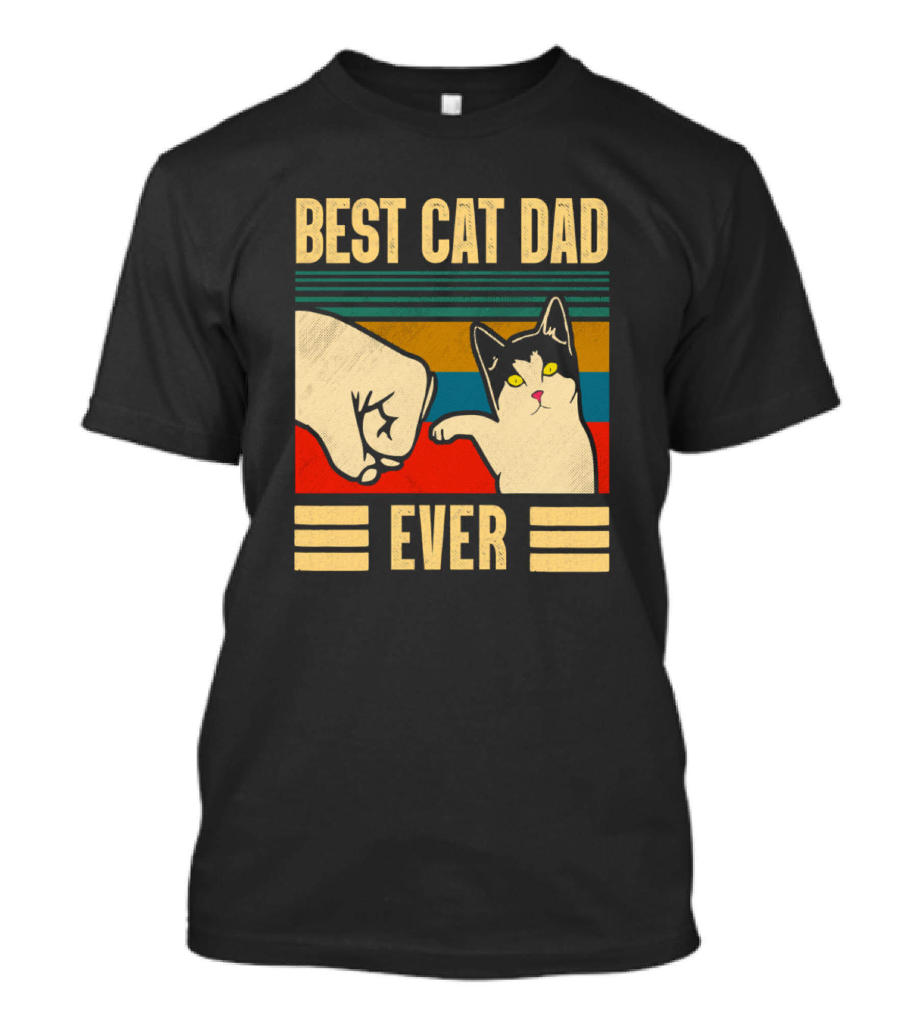 Best Cat Dad Ever Vintage Fist Bump Cat Daddy Retro Colors T-Shirt
