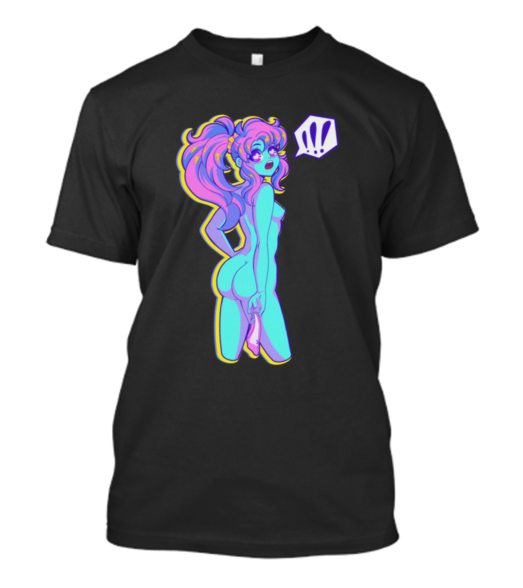Unwind Neon Anime Woman With Exclamation Marks T-Shirt