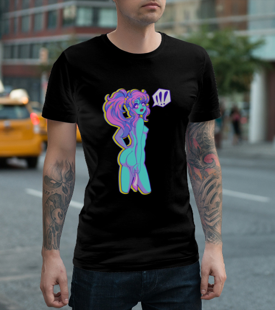 Unwind Neon Anime Woman With Exclamation Marks T-Shirt