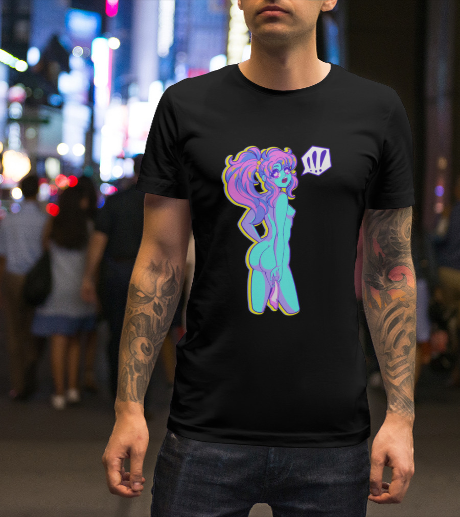 Unwind Neon Anime Woman With Exclamation Marks T-Shirt