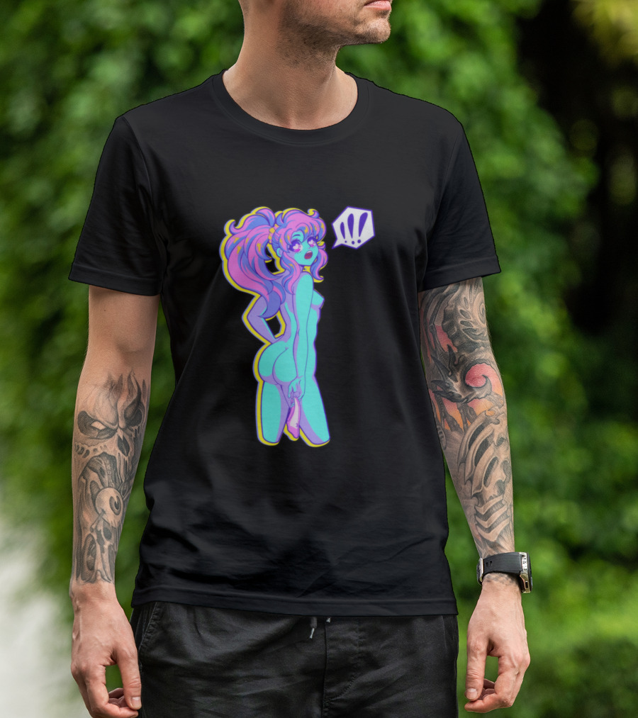 Unwind Neon Anime Woman With Exclamation Marks T-Shirt