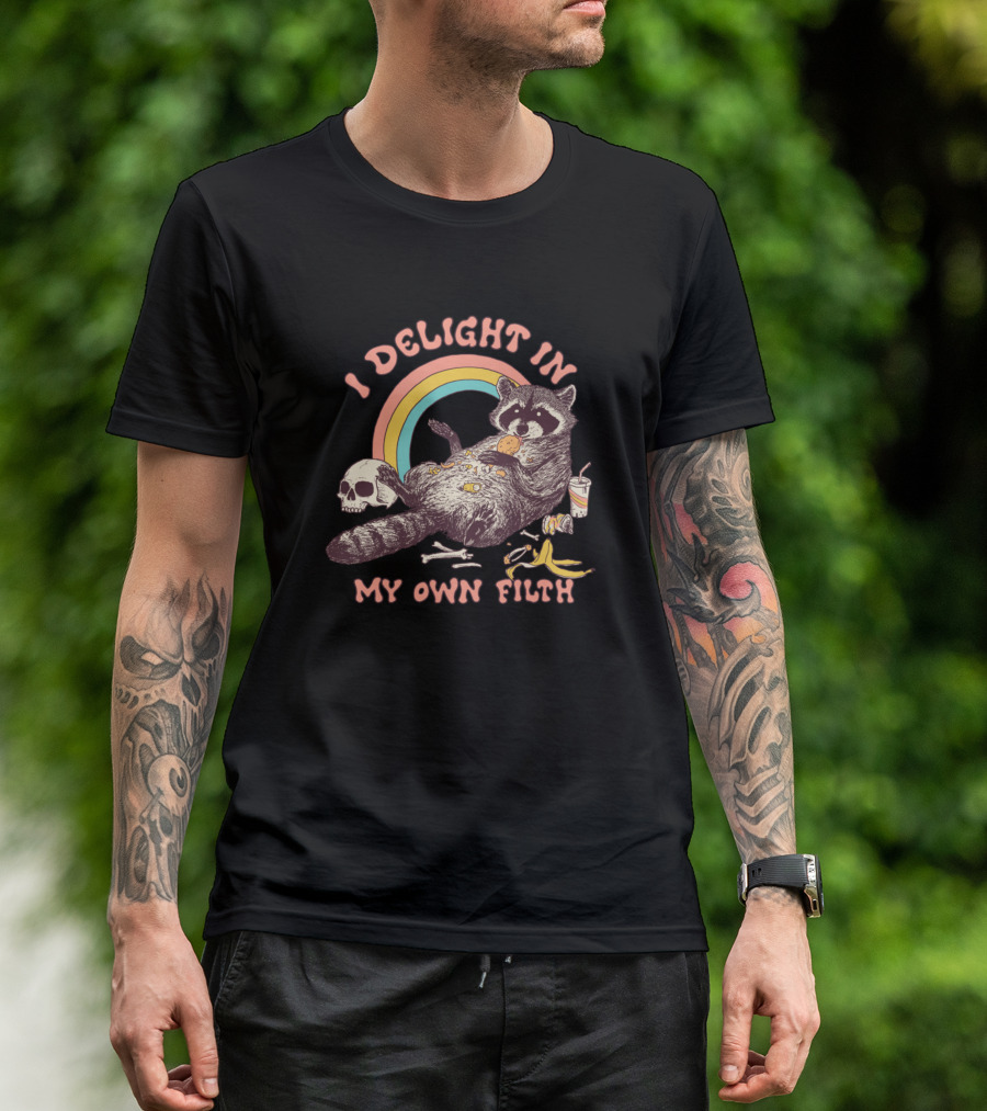 Raccoon Enjoying Messy Delight With Skull And Rainbow T-Shirt