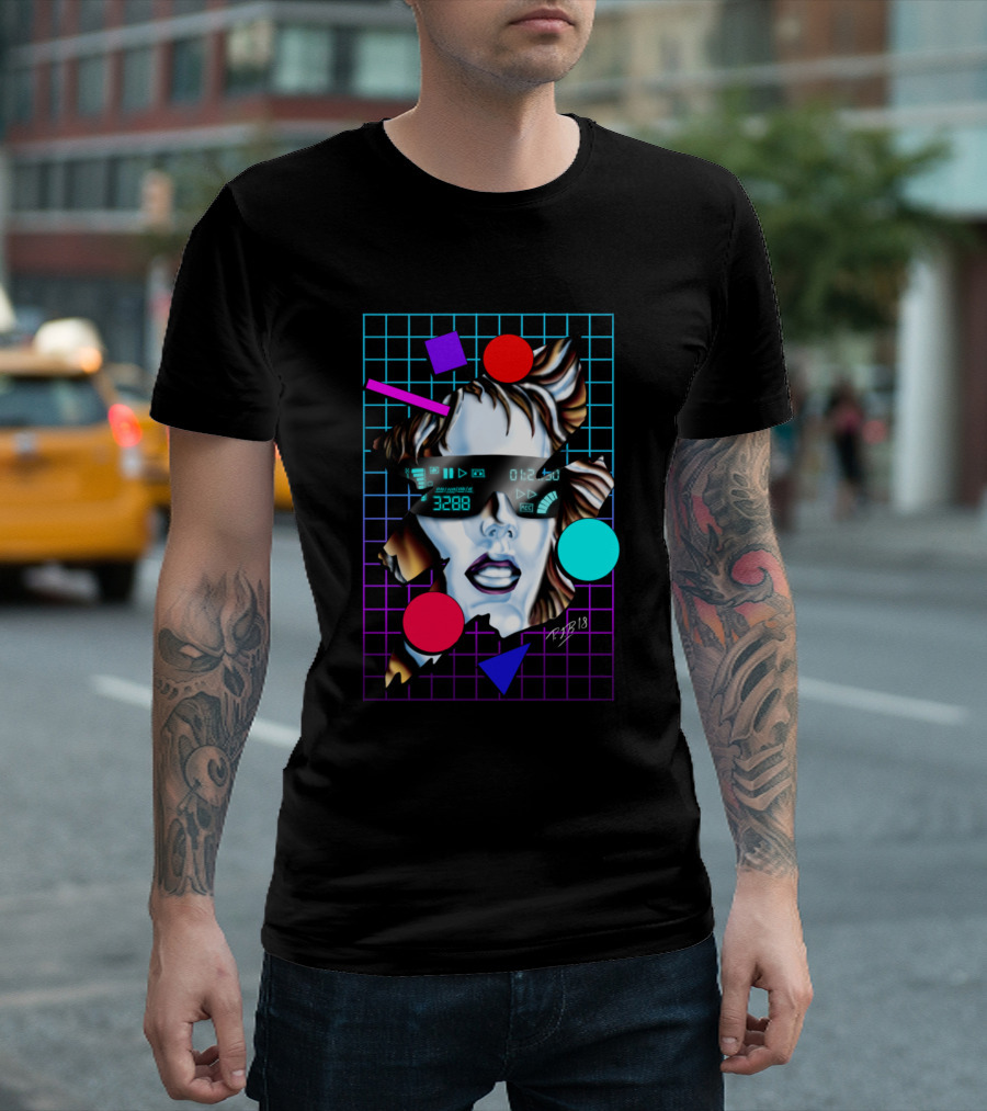 Retrowave Chrome Display Grid Face 3288 Icons 1980s T-Shirt