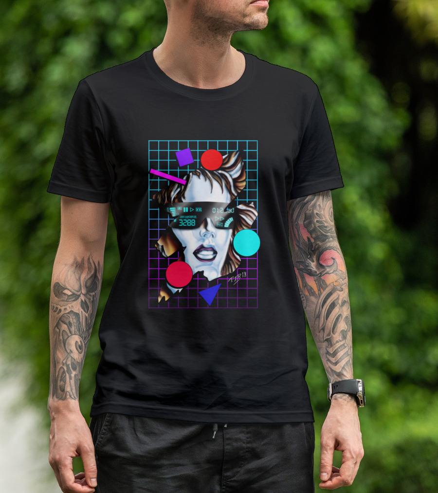 Retrowave Chrome Display Grid Face 3288 Icons 1980s T-Shirt