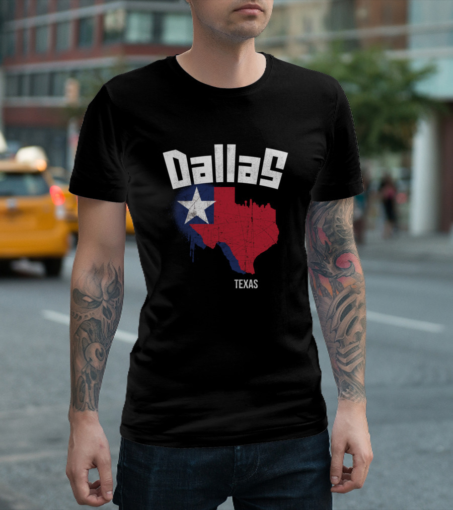 Dallas Texas Map with Lone Star Flag T-Shirt