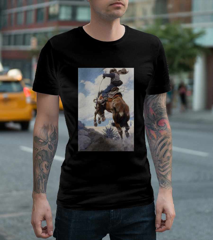 Bucking Bronco Cowboy By NC Wyeth Painting T-Shirt