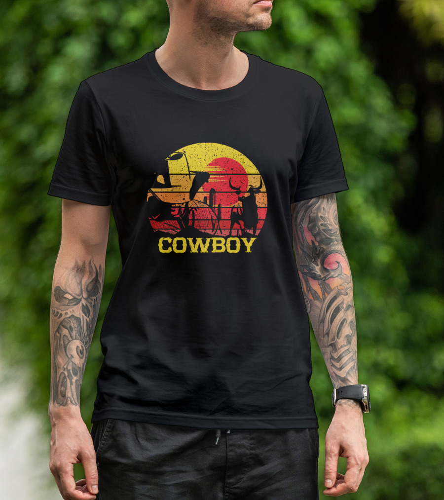 Cowboy Western Cowboys Rodeo Bull Riding Sunset T-Shirt