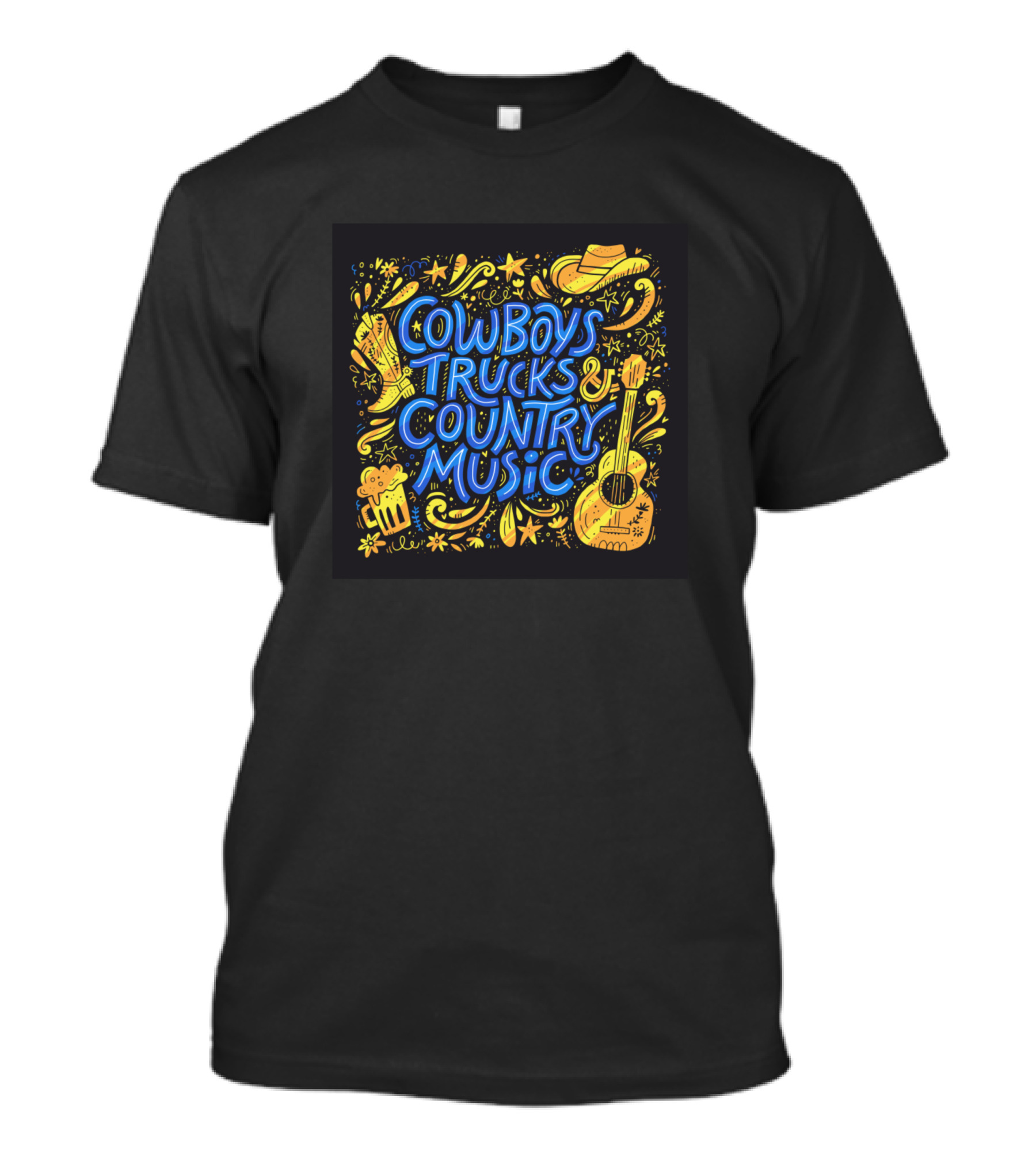 Cowboys Trucks Country Music Hat Guitar Beer Boots Stars T-Shirt