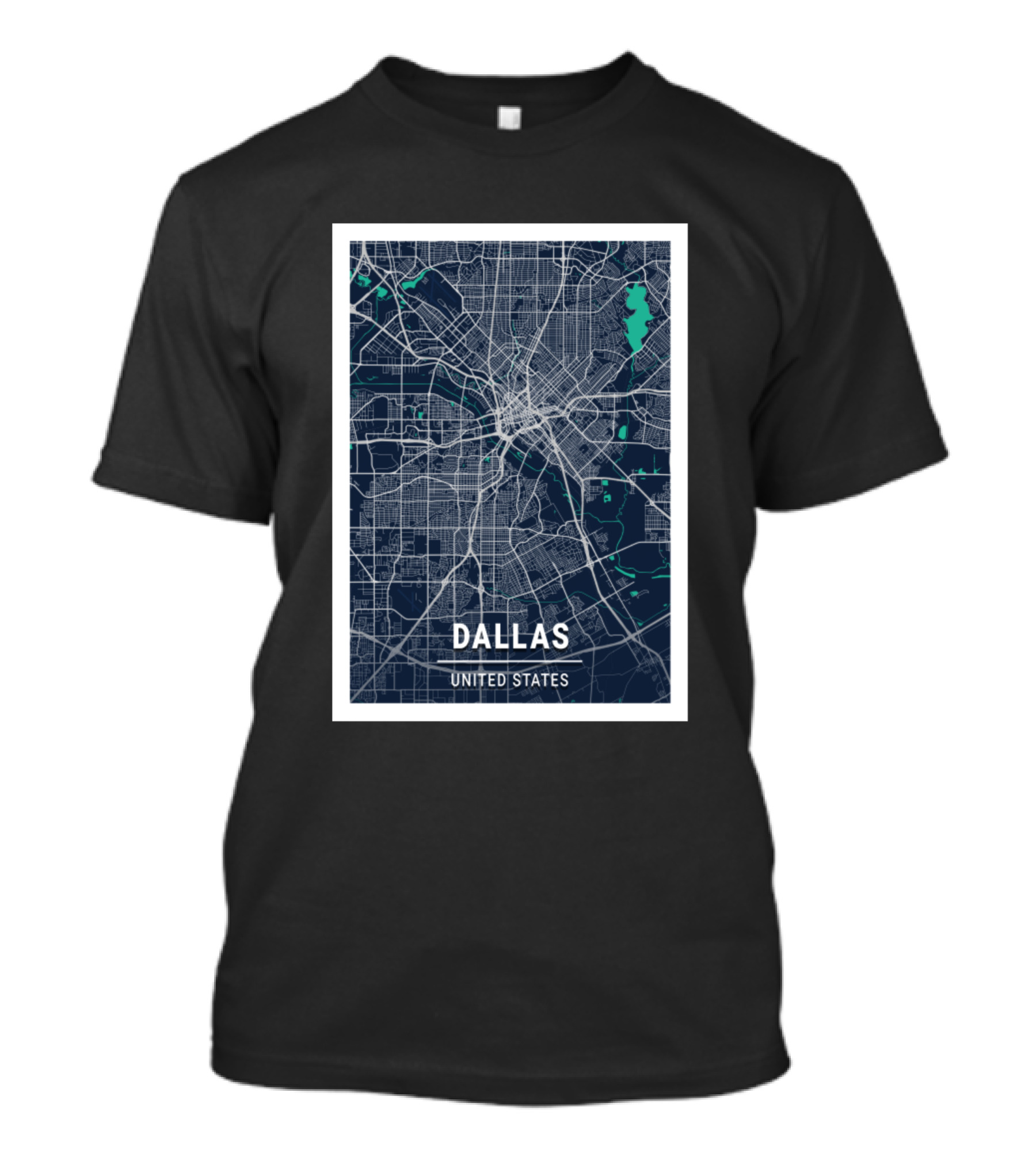 Dallas United States Blue Dark Color City Map T-Shirt