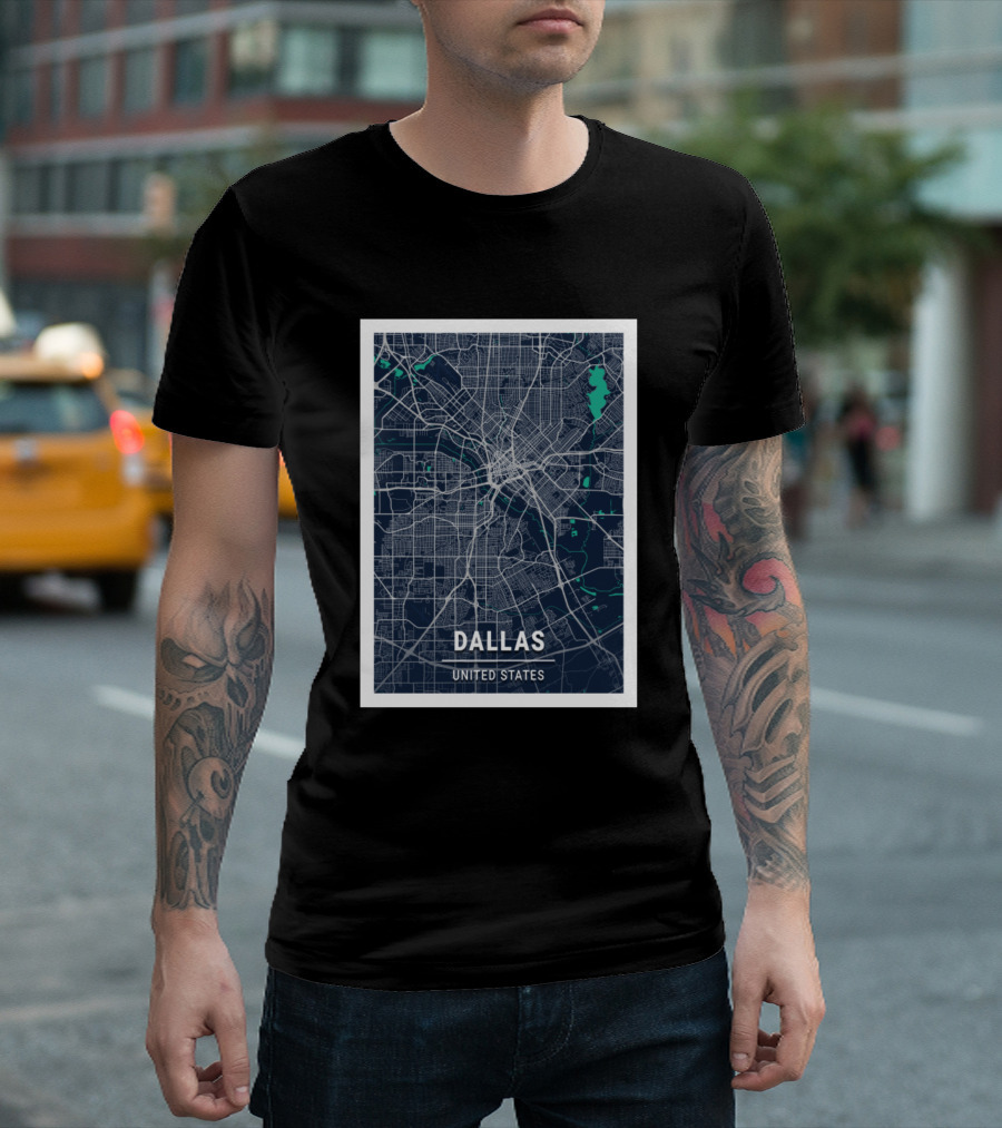 Dallas United States Blue Dark Color City Map T-Shirt