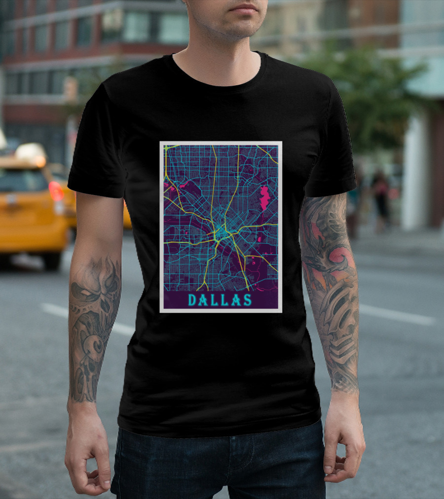 Dallas Neon City Map Minimalist T-Shirt