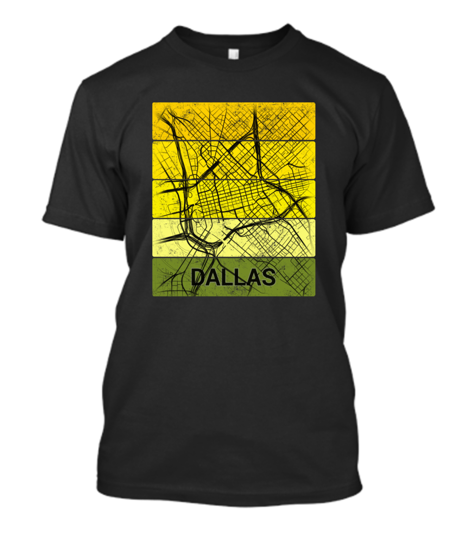 Downtown Dallas Texas City Map Yellow And Green Stripes T-Shirt