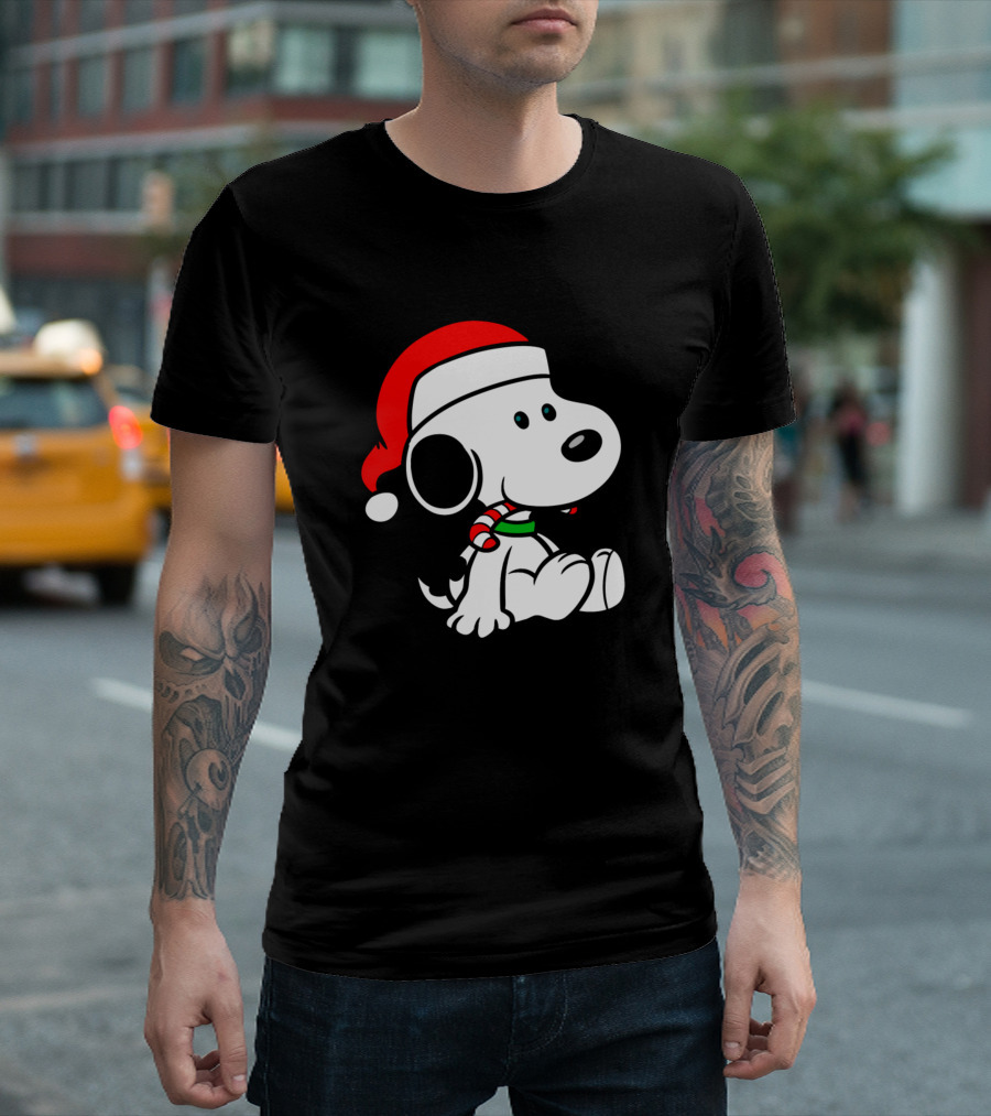 Snoopy Christmas Candy Cane Santa Hat Peanuts T-Shirt