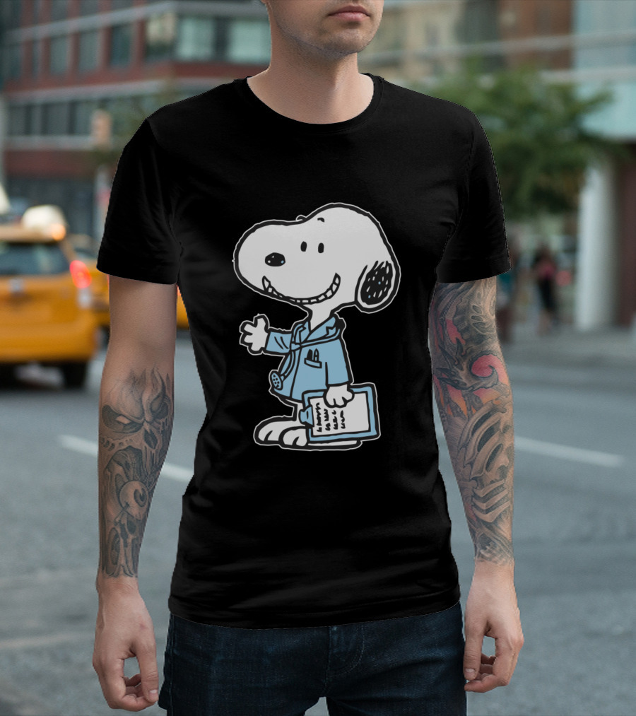 Funny Snoopy Doctor Character with Clipboard and Stethoscope T-Shirt
