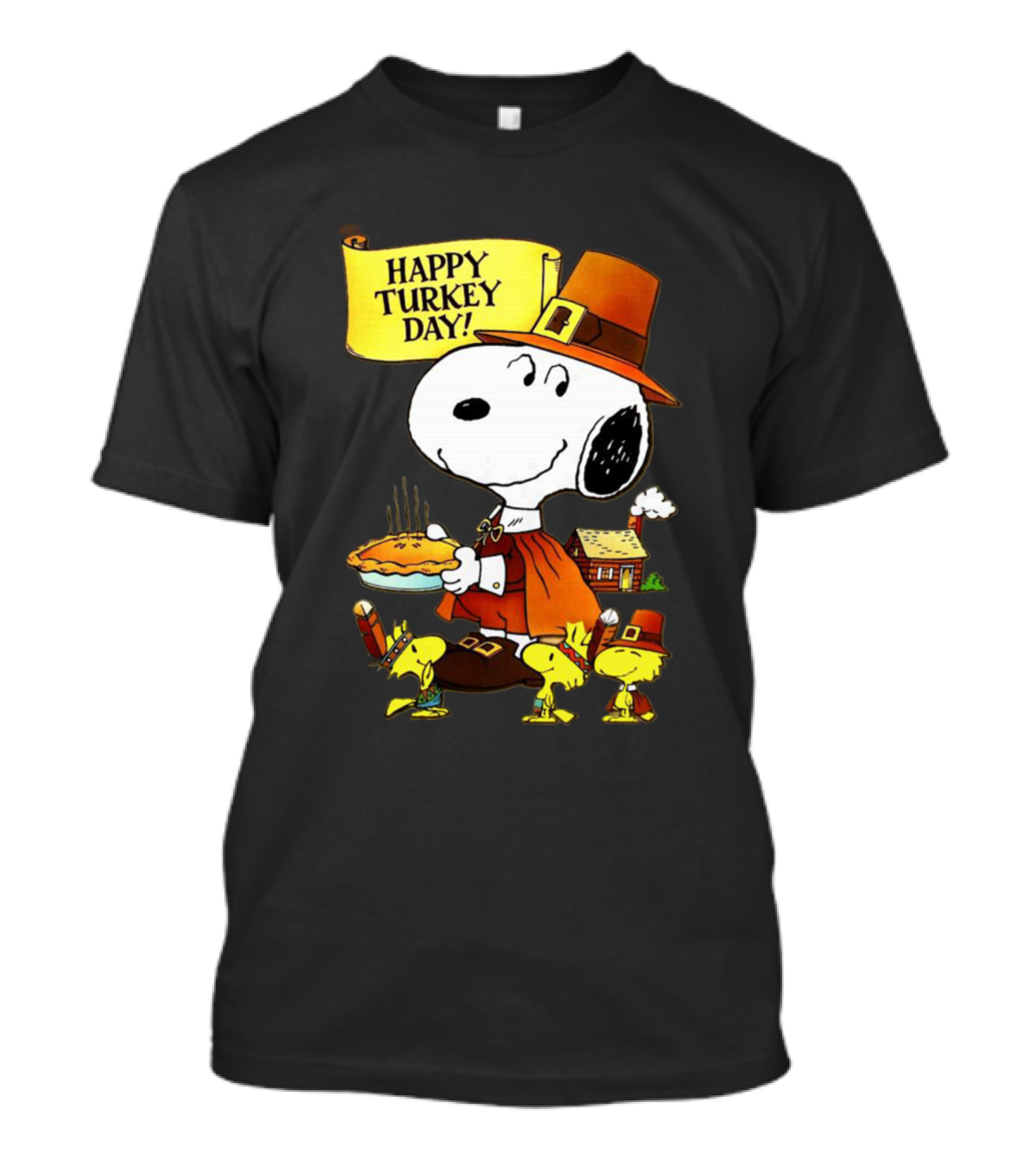 Happy Turkey Day Snoopy And Woodstock Thanksgiving Pie T-Shirt