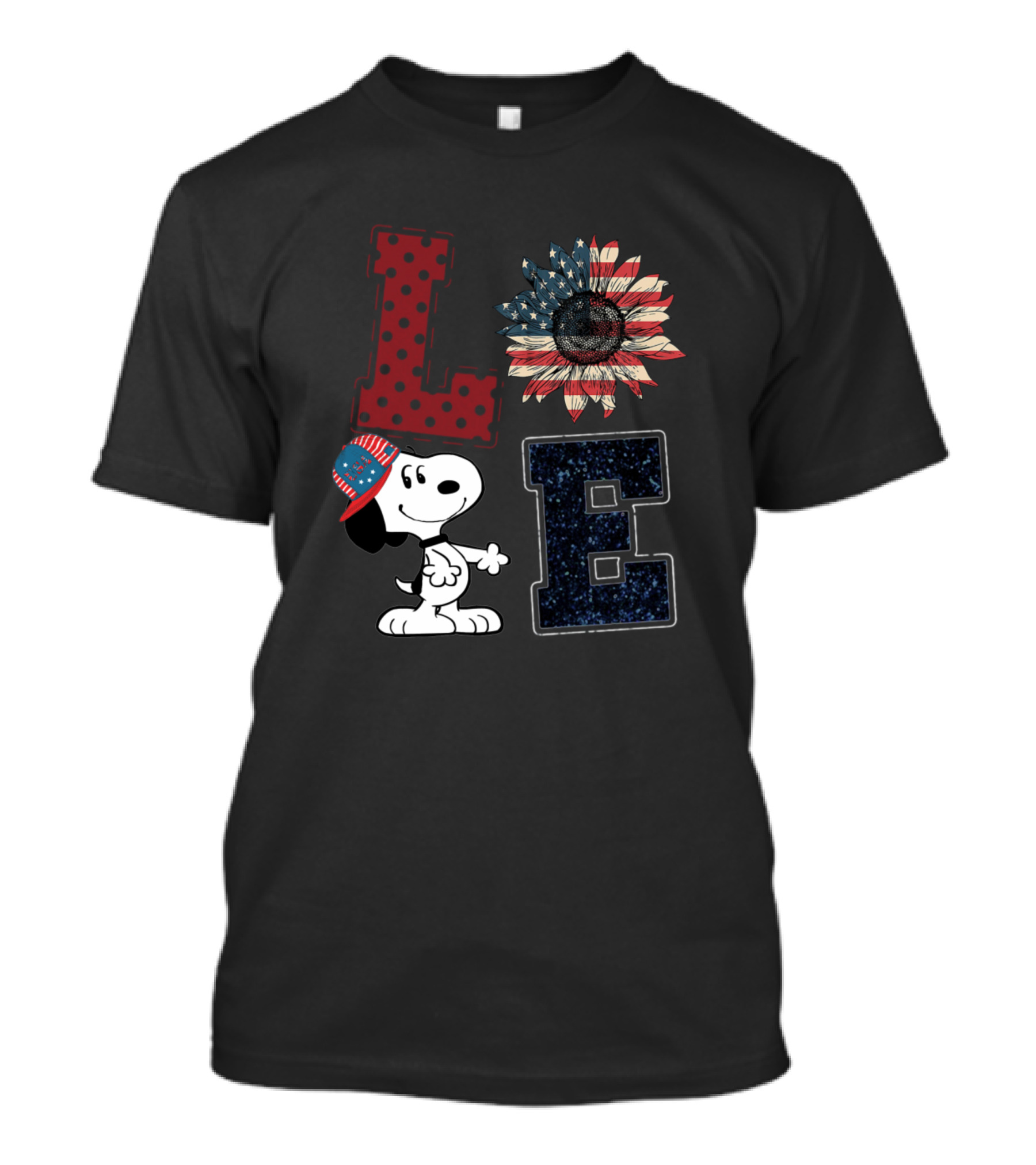 Love Sunflower Snoopy American Flag Hat T-Shirt
