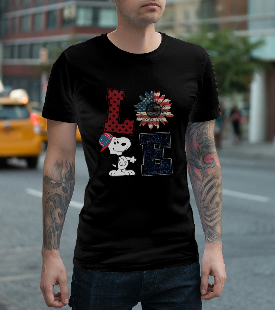 Love Sunflower Snoopy American Flag Hat T-Shirt