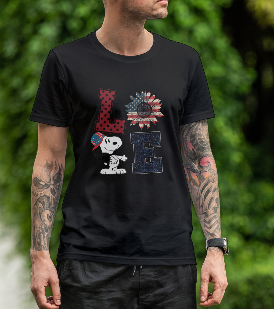Love Sunflower Snoopy American Flag Hat T-Shirt