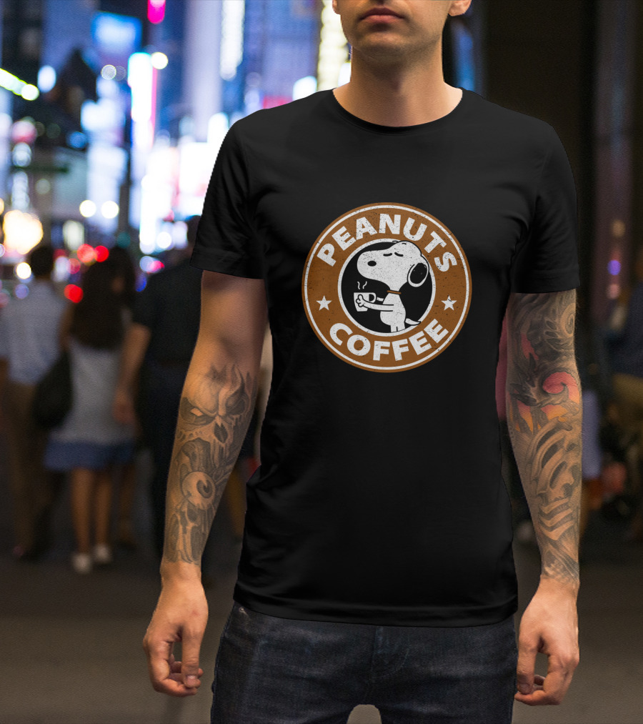 PEANUTS COFFEE Snoopy Brown T-Shirt