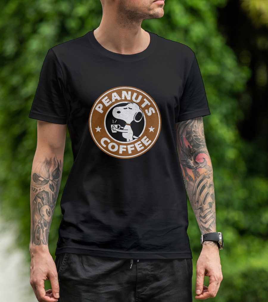 PEANUTS COFFEE Snoopy Brown T-Shirt