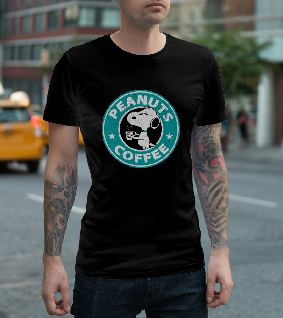 Peanuts Coffee Cyan Snoopy Circle T-Shirt