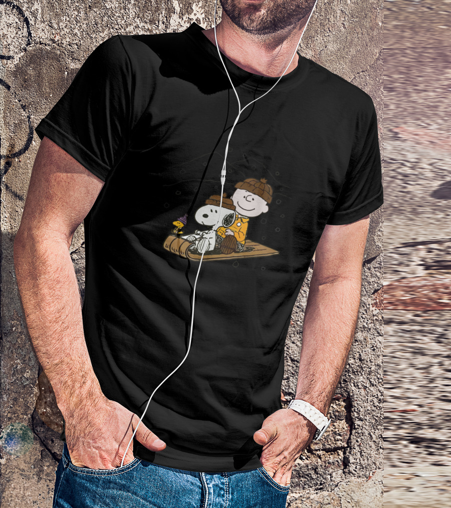 Snoopy And Charlie Brown Sledding With Woodstock T-Shirt