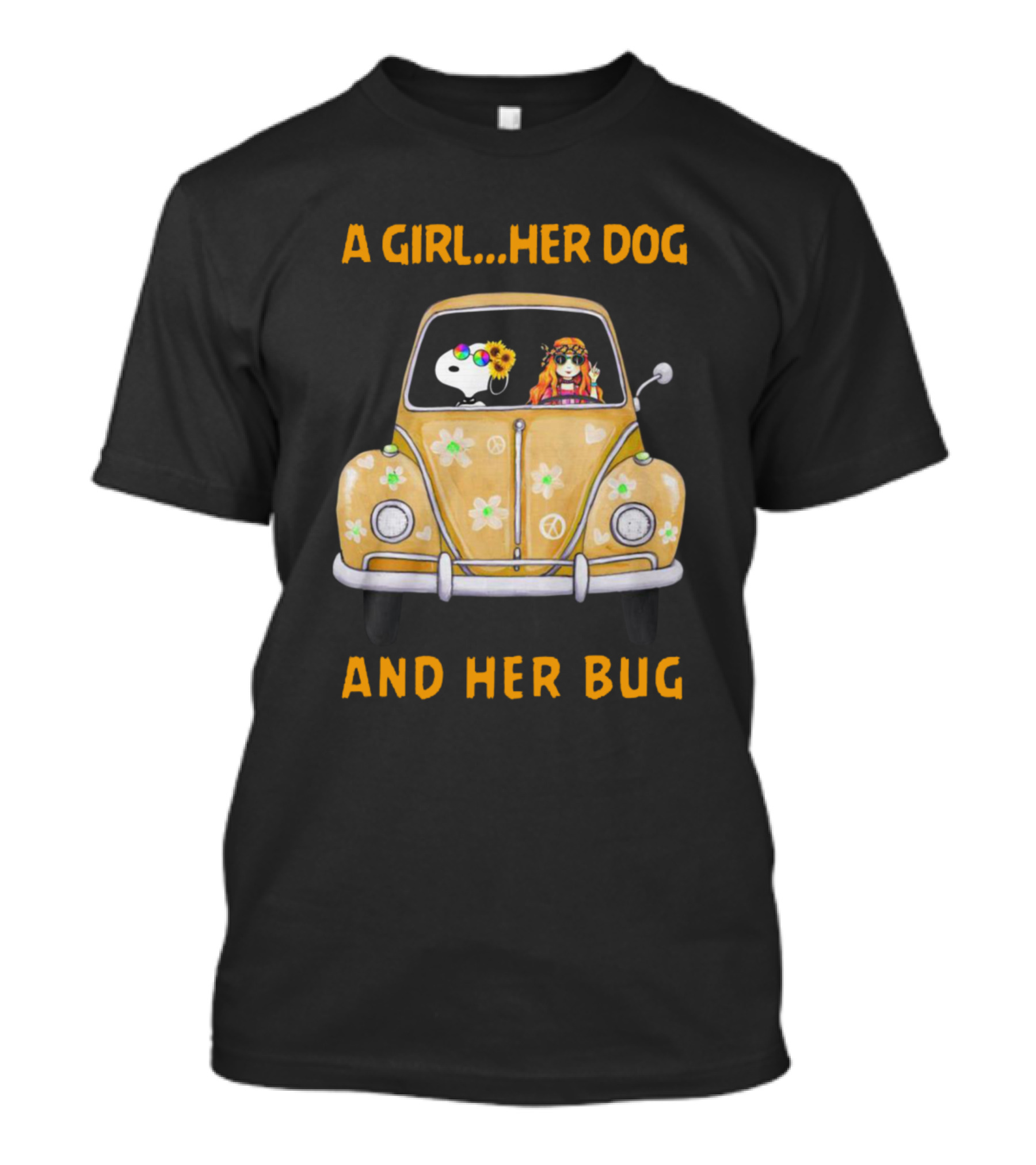 A Girl Her Dog And Her Bug Snoopy Hippie Style Volkswagen T-Shirt