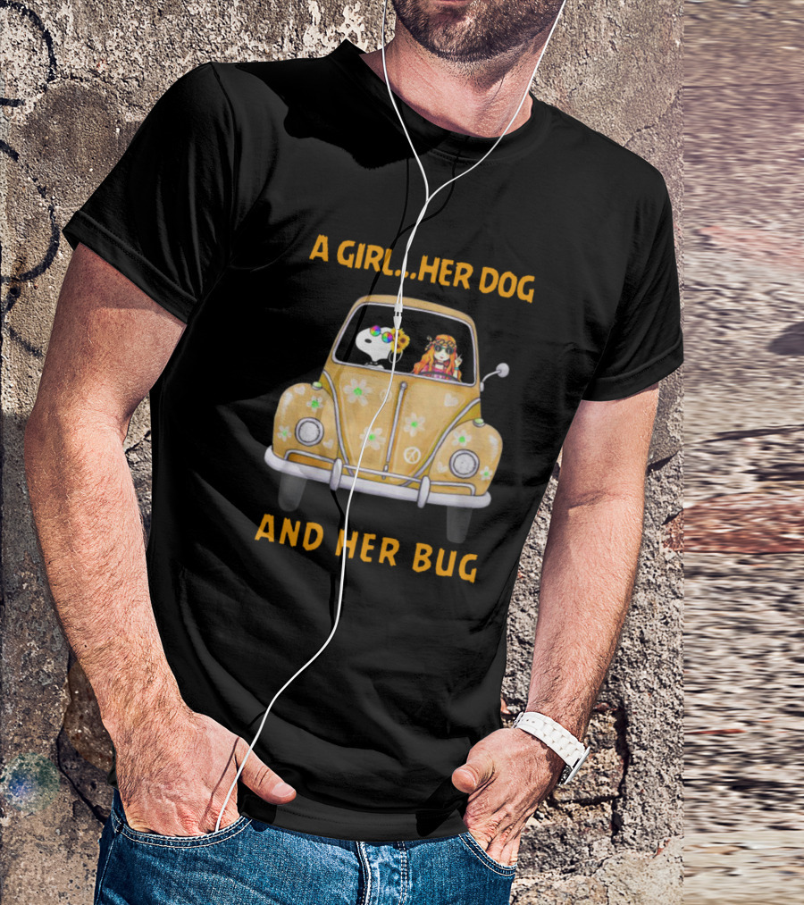 A Girl Her Dog And Her Bug Snoopy Hippie Style Volkswagen T-Shirt