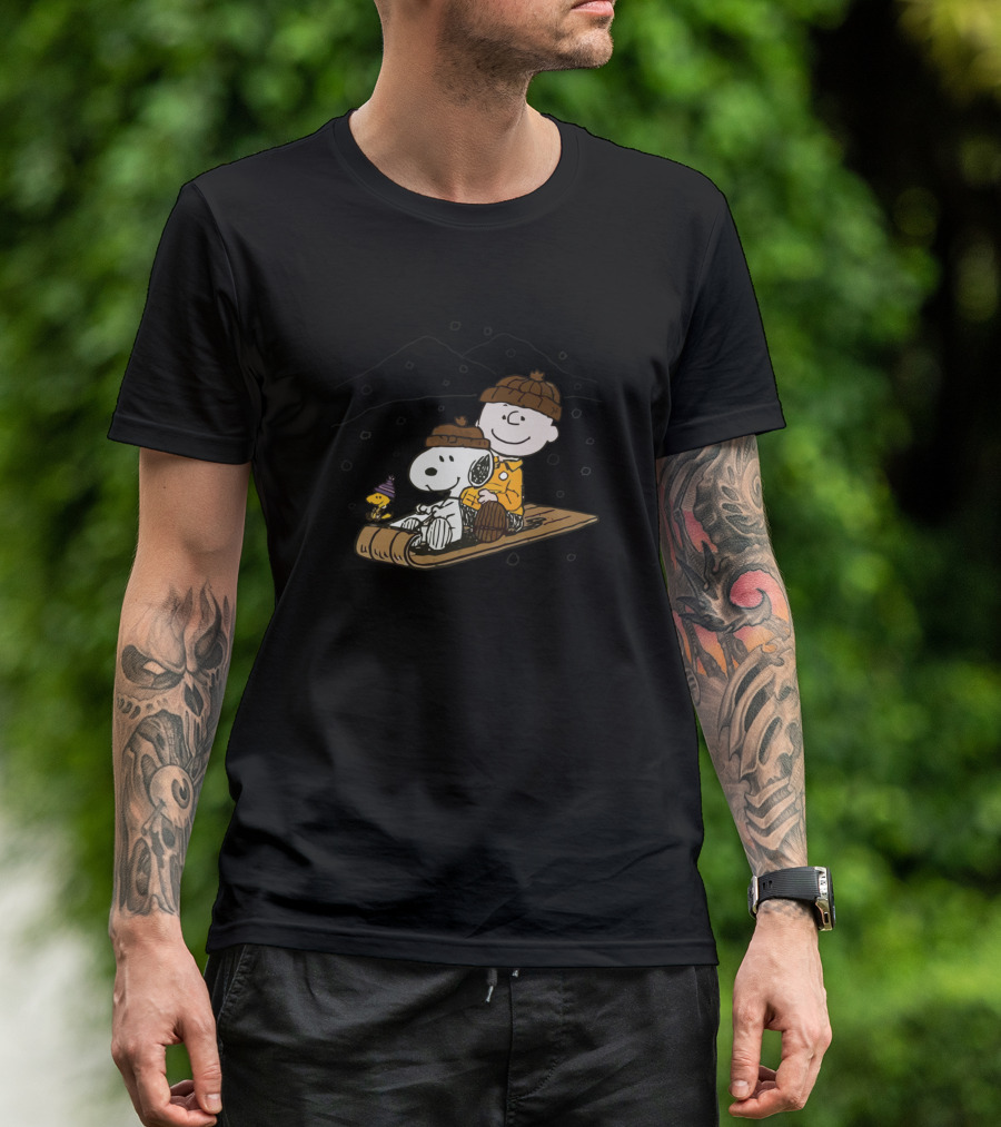 Snoopy And Charlie Brown Winter Sledding Adventure T-Shirt