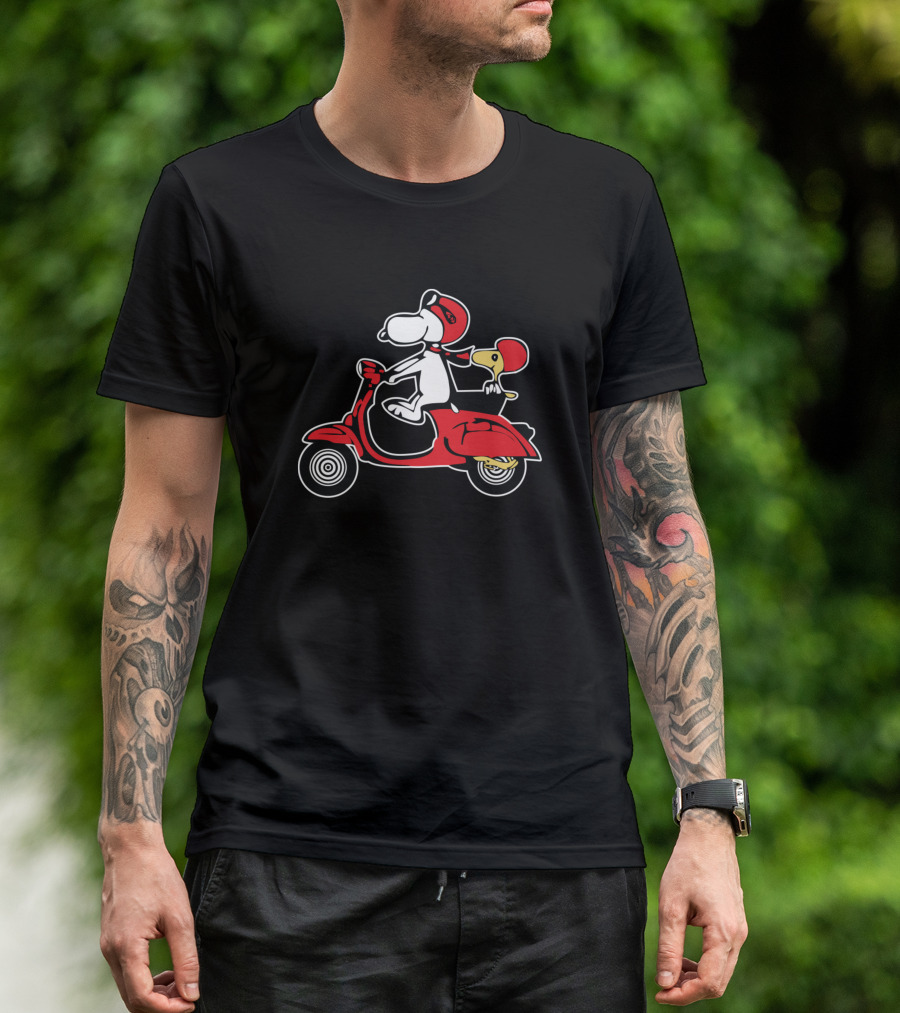 Snoopy Woodstock Riding Red Scooter T-Shirt