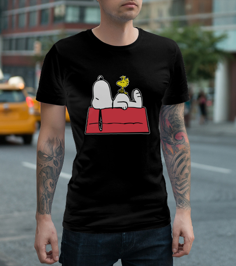Snoopy And Woodstock Relaxing On Doghouse T-Shirt
