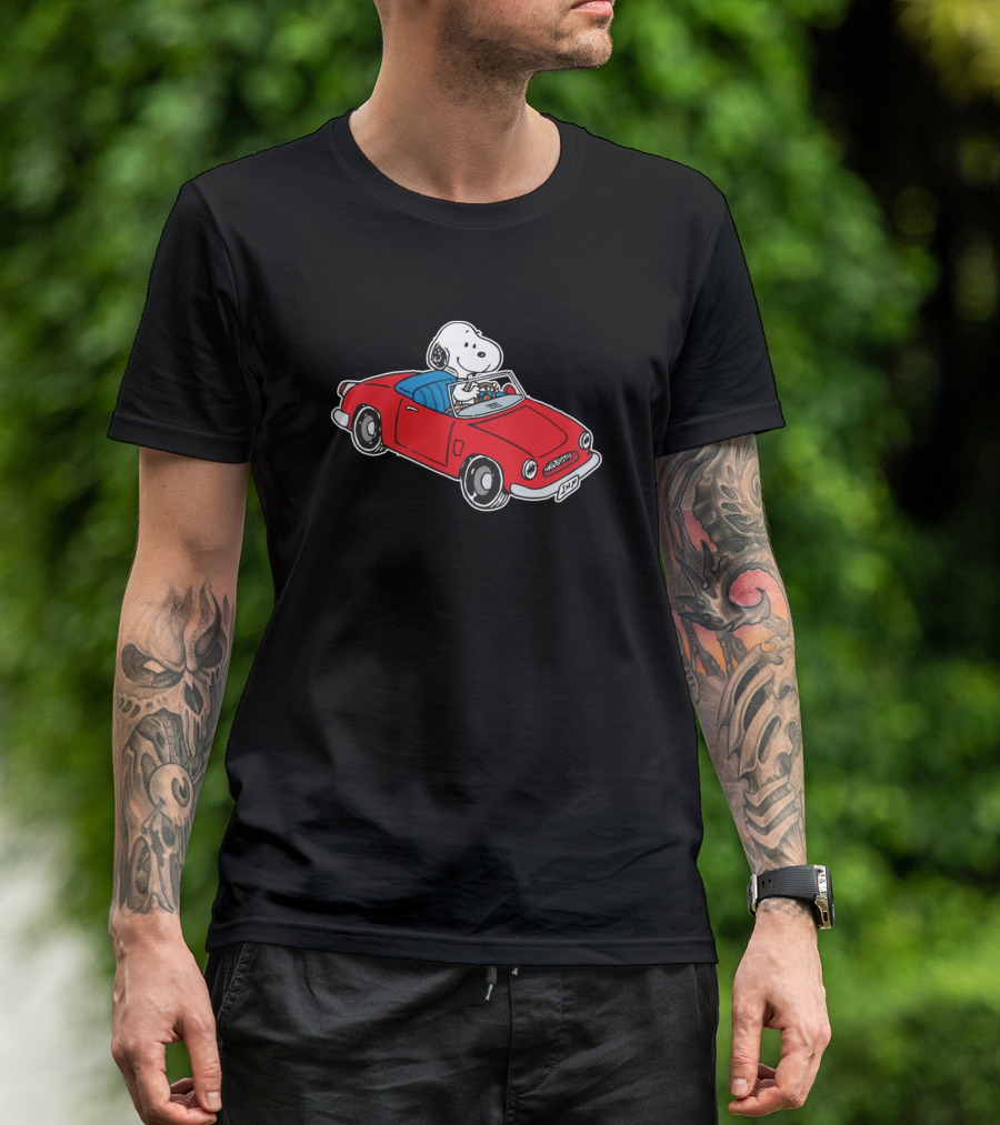 Snoopy Driving Red Car Peanuts Comic Strip T-Shirt