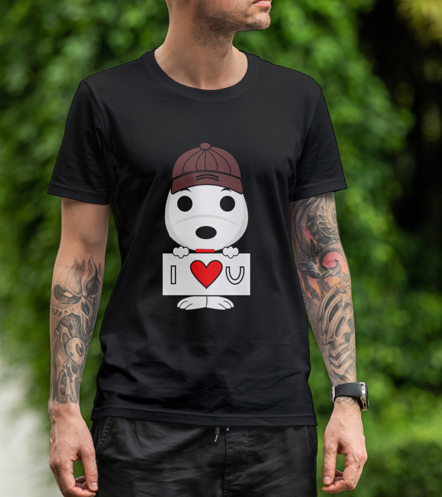 Snoopy Fall In Love I Love U Sign Baseball Cap T-Shirt
