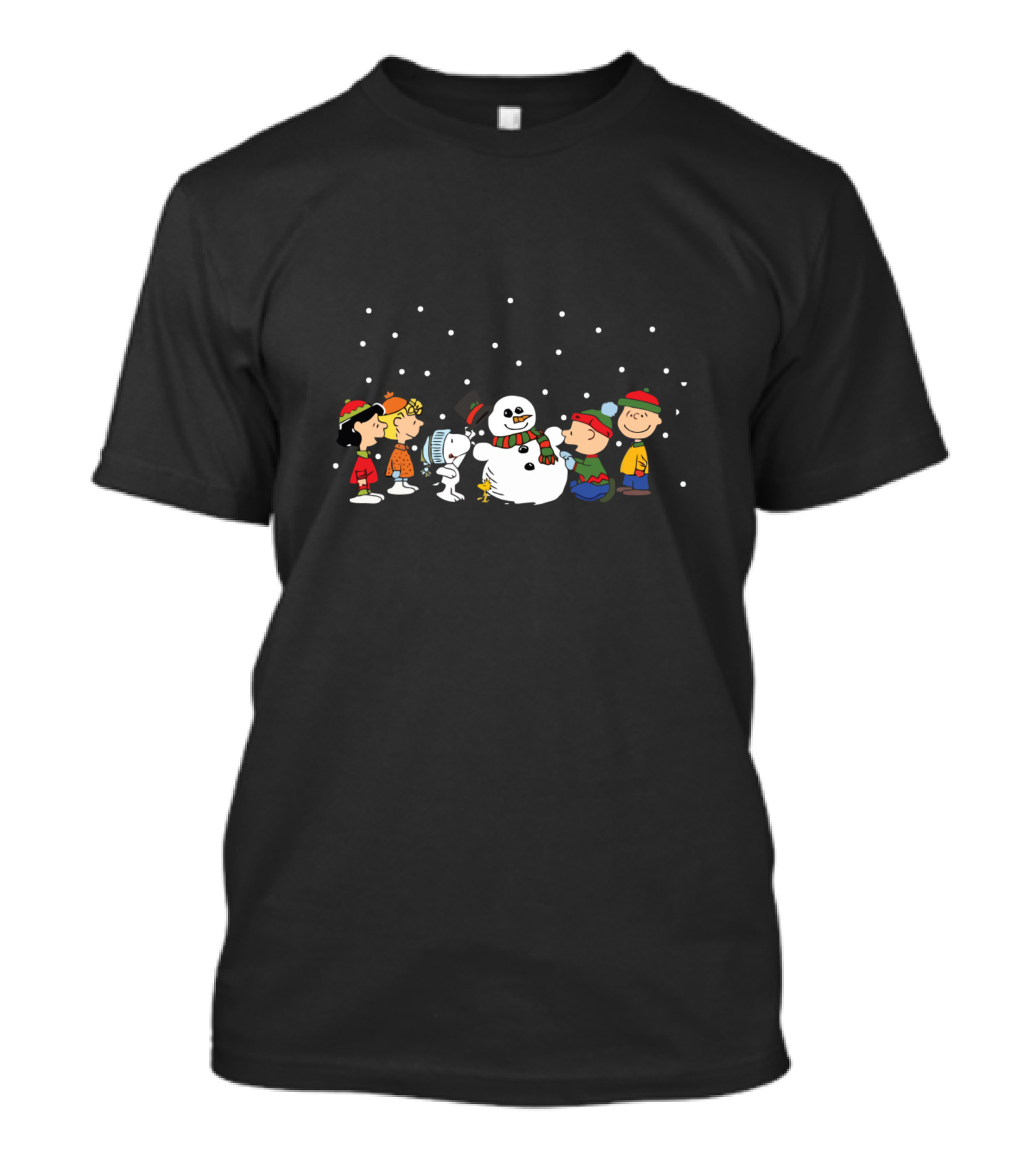 Snoopy And Friends Building Snowman In Winter Scene T-Shirt