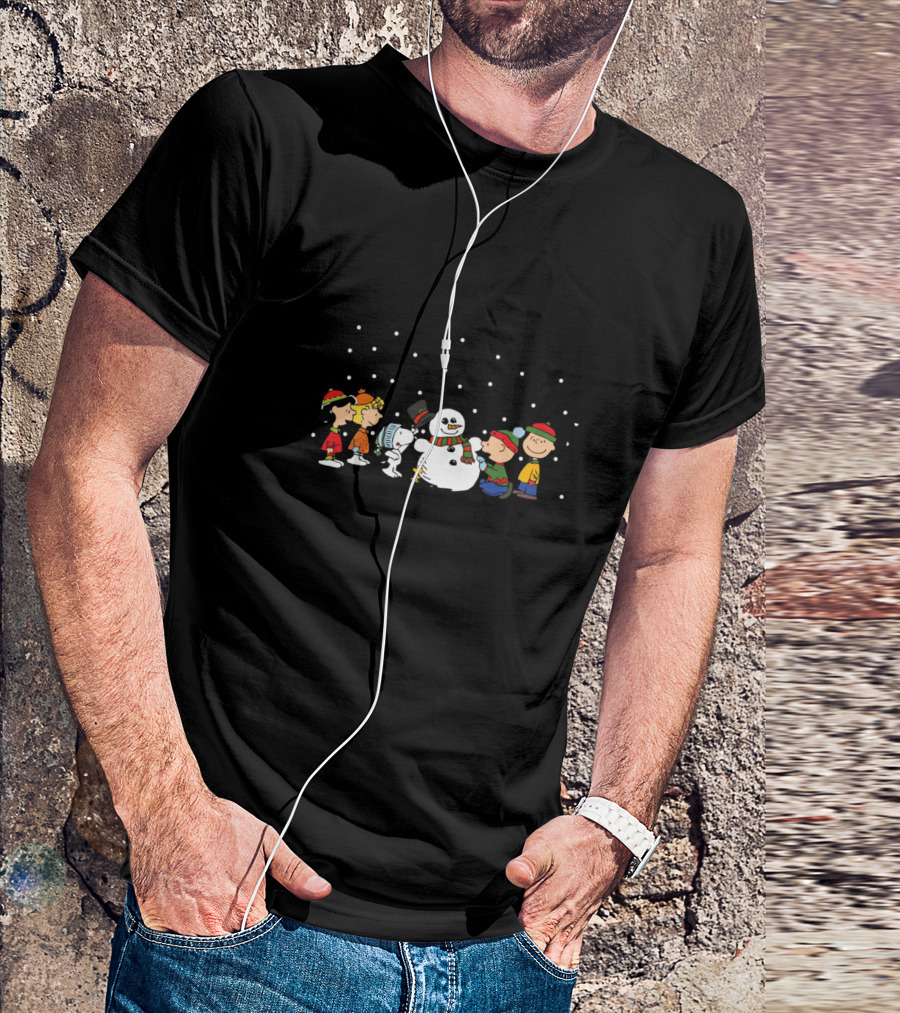 Snoopy And Friends Building Snowman In Winter Scene T-Shirt