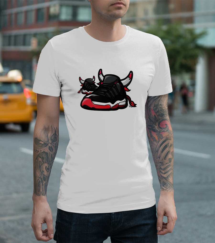 Jordan Air Jordan 11 Bred Low Retro Matador Bulls Horns Sneakers T-Shirt