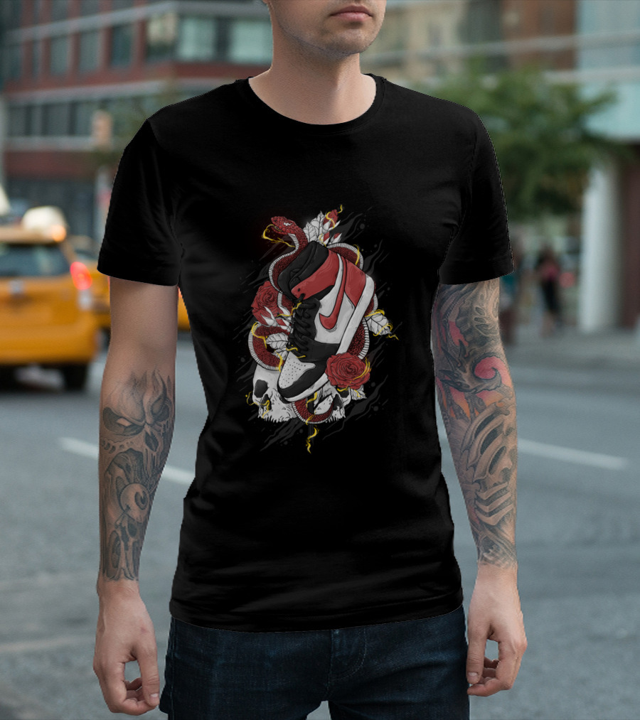 Air Jordan Red Snake Rose Skull T-Shirt