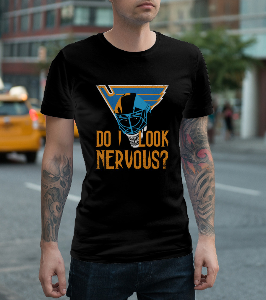 Jordan Binnington Do I Look Nervous Hockey Goalie Mask T-Shirt