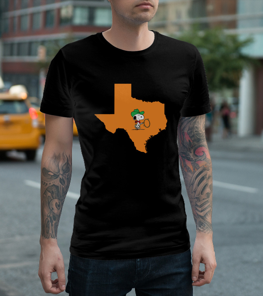 Snoopy Texas Cowboy Inside Orange State Outline T-Shirt