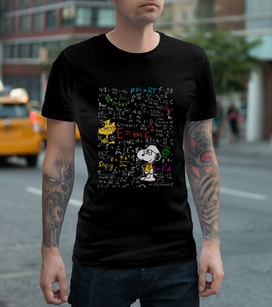 Snoopy Woodstock Talk Nerdy To Me Chalkboard Math Equations T-Shirt