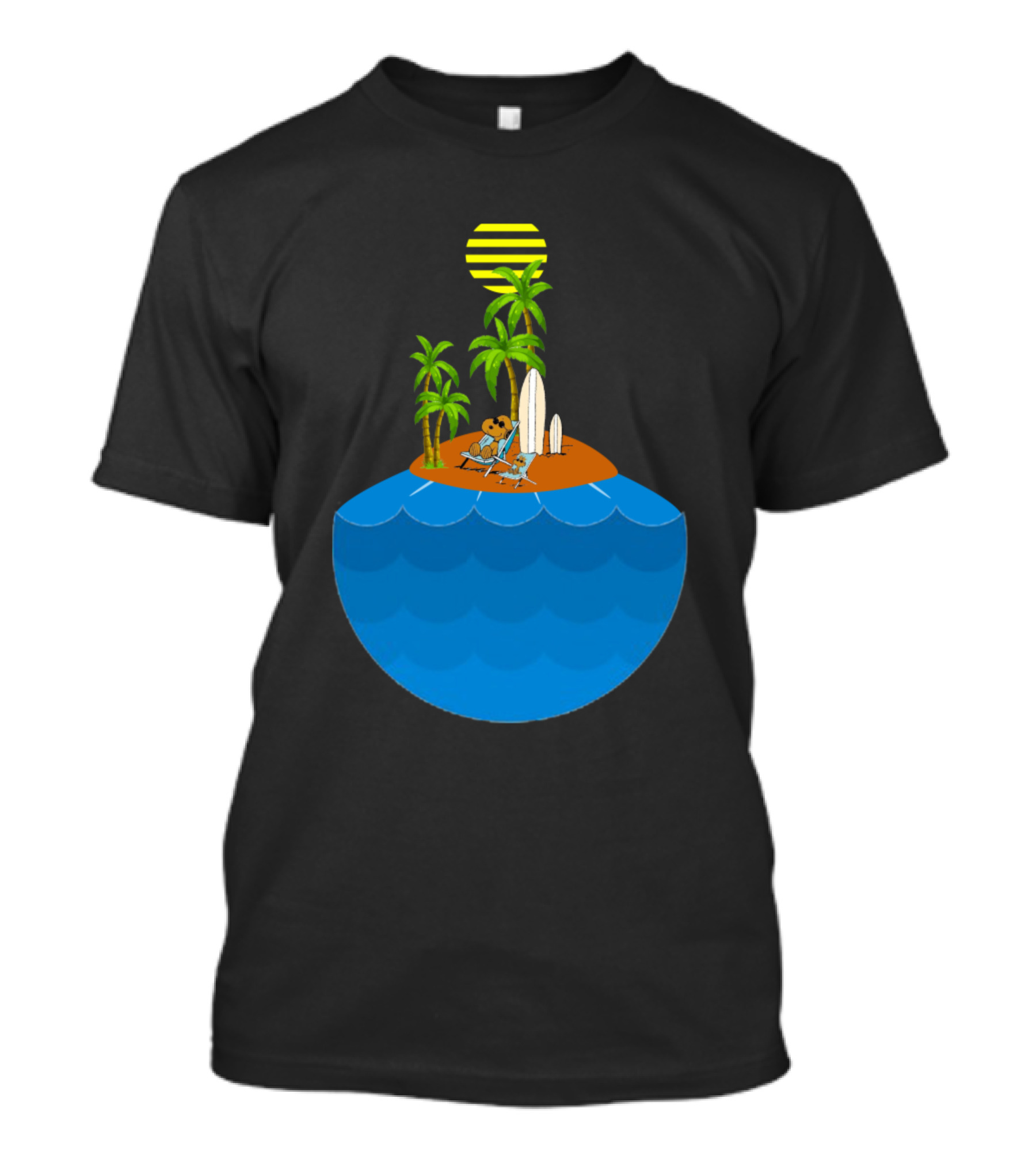 Surf Snoopy Island Adventure With Palm Trees And Surfboards T-Shirt