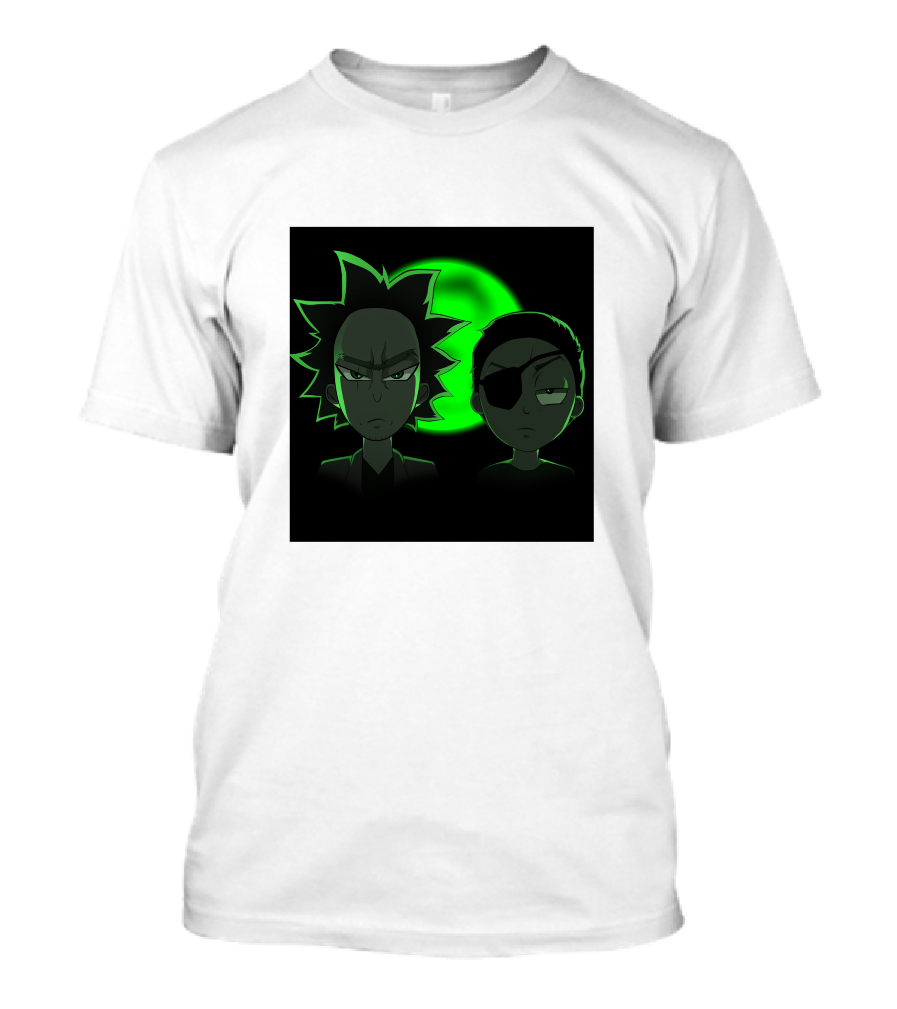Evil Rick And Morty Anime Neon Green Characters Moon T-Shirt