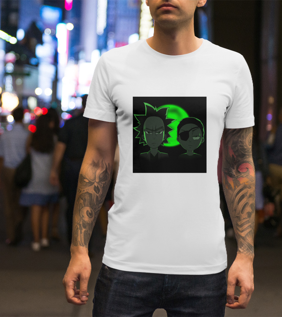 Evil Rick And Morty Anime Neon Green Characters Moon T-Shirt