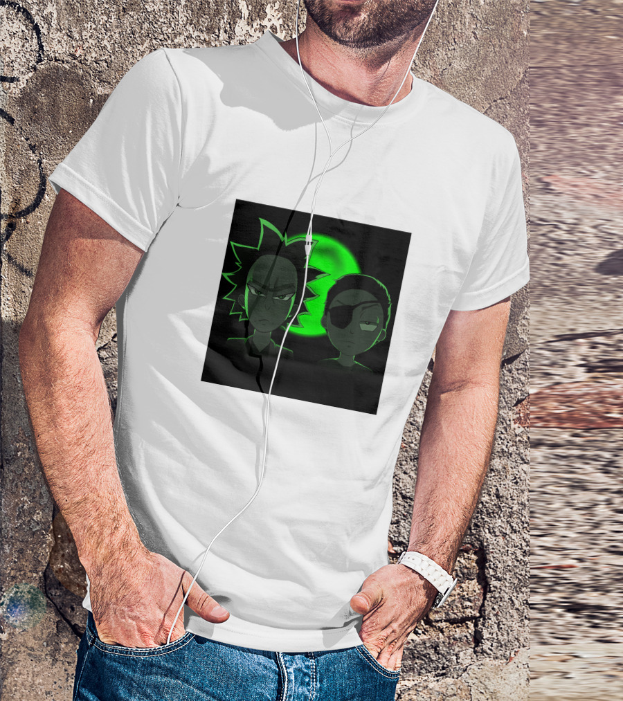 Evil Rick And Morty Anime Neon Green Characters Moon T-Shirt