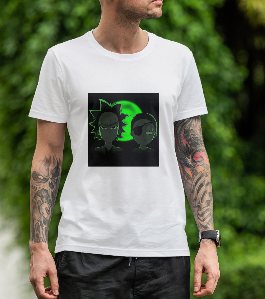 Evil Rick And Morty Anime Neon Green Characters Moon T-Shirt